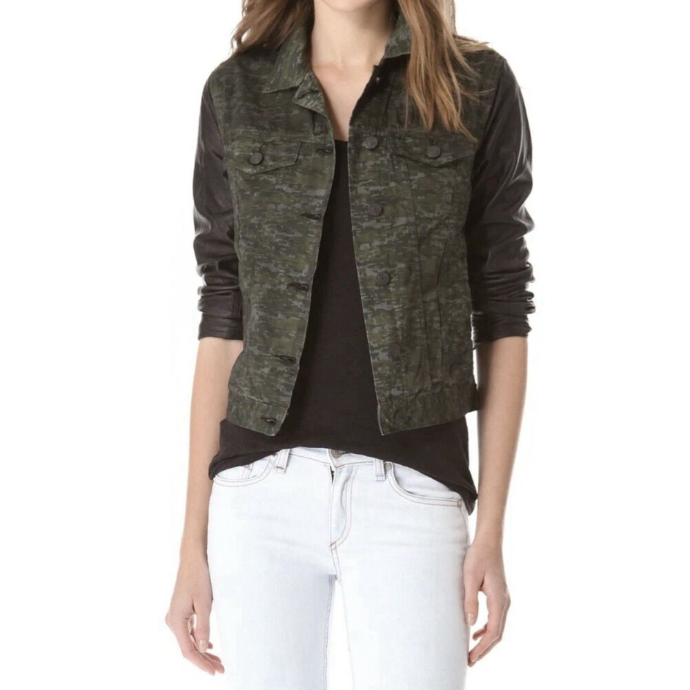 Rag & Bone Camo Print Jacket Lambskin Leather Sleeves XS